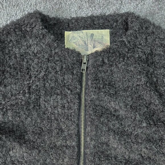 Kimchi Blue Wool Blend Black Fuzzy Collarless Zip Teddy Coat Urban Outfitters - Picture 4 of 9